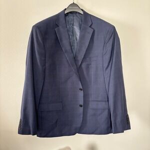 Ralph Lauren Mens‎ Navy Plaid Wool Blend Jacket Blazer Casual Size 48R